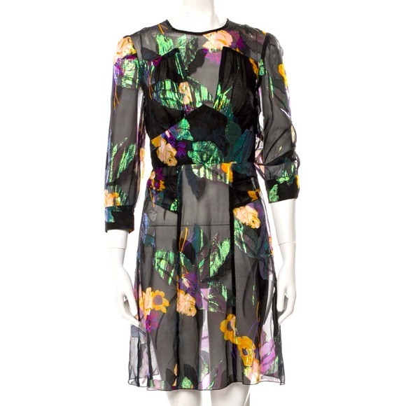ANNA SUI Black Silk Shift Floral Print Mini Dress 2 - Picture 3 of 5
